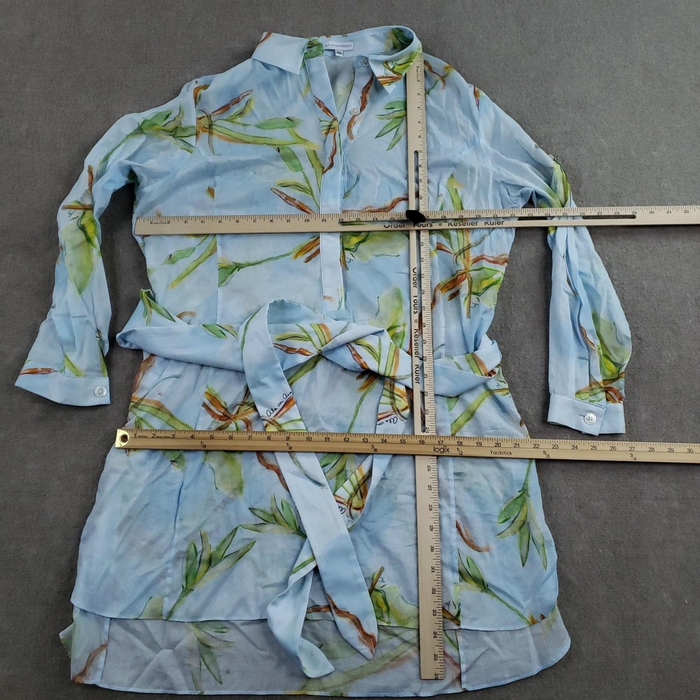 Ala Von‎ Auersperg Shirt Dress Womens XL Blue Botanical Belted Tunic 100% Cotton - Picture 2 of 10